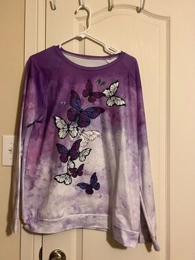 Purple Ombre Butterfly Pullover - XL